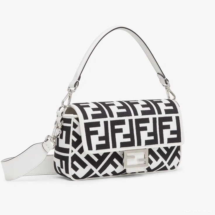 Cheap Baguette Motif White Fendi In FF Medium Bag Canvas Black 0823